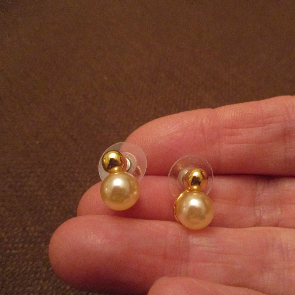 Women's Faux Pearl Gold Tone Pierced Earrings